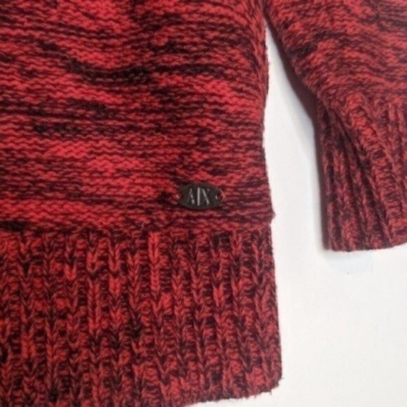 Armani Exchange Collared Cardigan Sweater Small Red Black Marble Knit Academia - Picture 4 of 6
